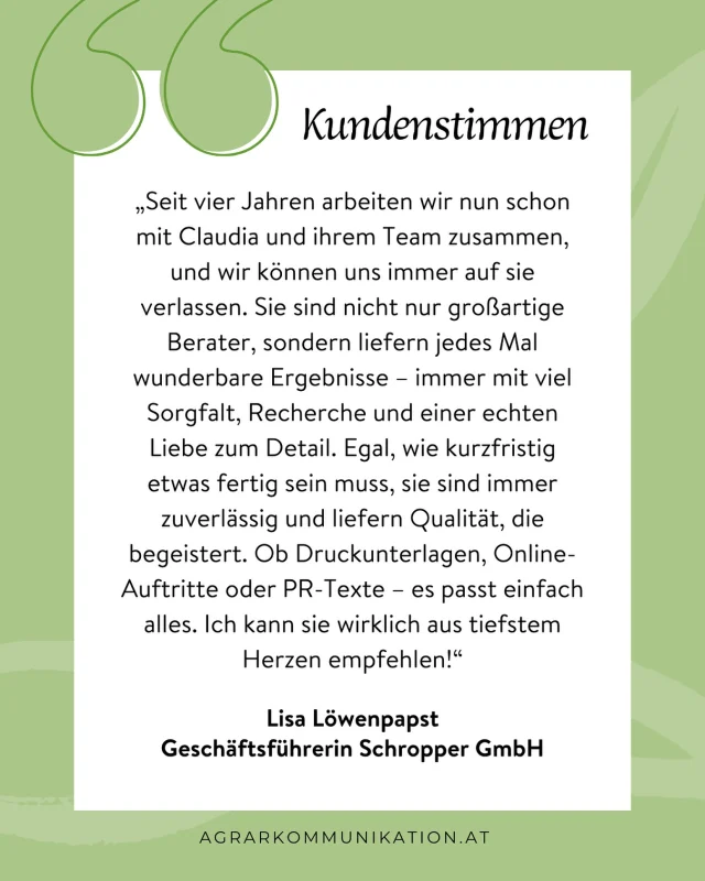 Wir sagen vielen Dank für dieses Feedback, die tolle Zusammenarbeit und vor allem für das Vertrauen! ✨ ➡️ schropper.at @deinhuhn.at 

#kundenstimmen #danke #agrarkommunikation #landwirtschaft #deinhuhn #wertgeben #design #marketing #kommunikation